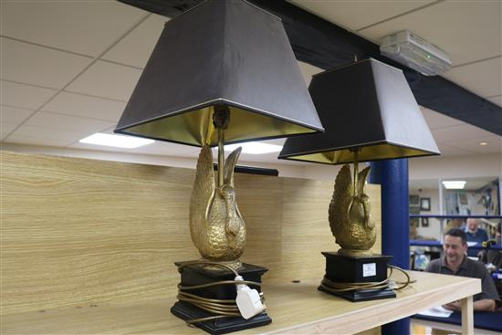 A pair of gilt composition swan table lamps